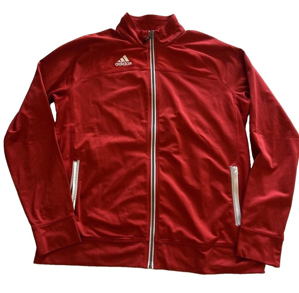 Adidas Men’s Track Jacket Utility Climalite Red White Trim Full Zip Size XL